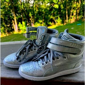 Puma Shoes | Puma Sky Hi Holographic Silver Lace Up Velcro Sneakers Women’s